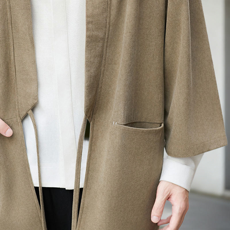 Chemise kimono homme en coton et lin, couleur unie, à manches longues, motif Buddha Stones - image 22