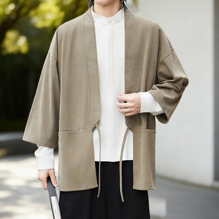 Chemise kimono homme en coton et lin, couleur unie, à manches longues, motif Buddha Stones - image 19