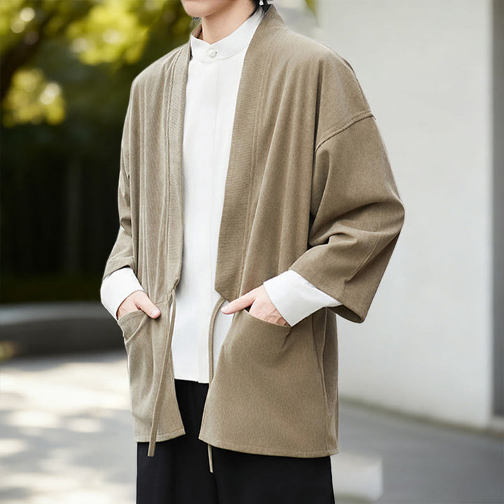 Chemise kimono homme en coton et lin, couleur unie, à manches longues, motif Buddha Stones - image 20