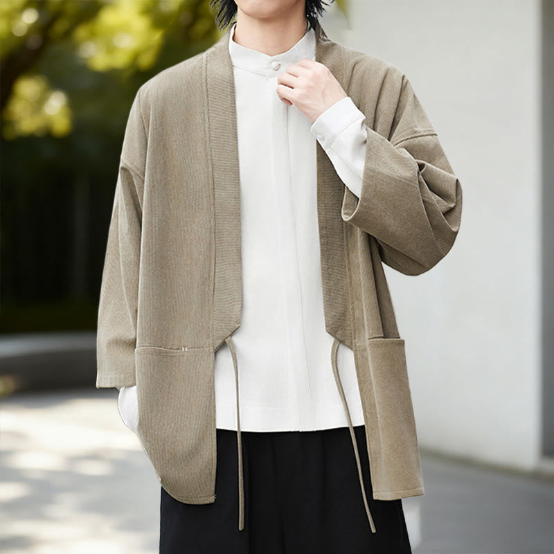 Chemise kimono homme en coton et lin, couleur unie, à manches longues, motif Buddha Stones - image 17