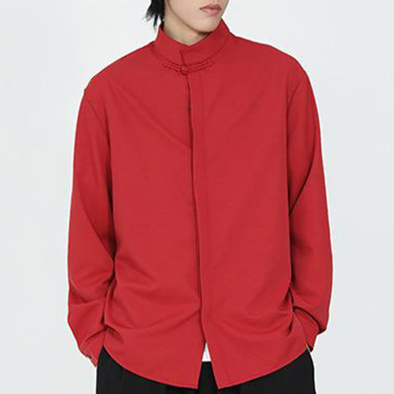 Chemise homme en coton à manches longues, couleur unie Buddha Stones , fermeture à un bouton grenouille - image 14