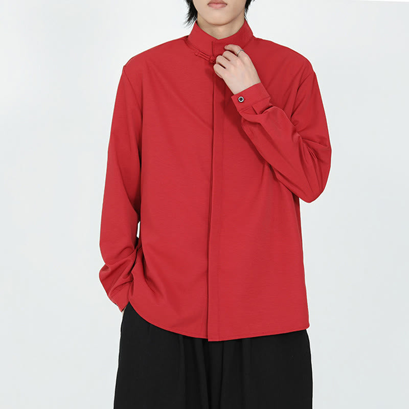 Chemise homme en coton à manches longues, couleur unie Buddha Stones , fermeture à un bouton grenouille - image 13