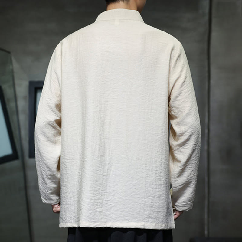 Chemise homme à manches longues en coton et lin, motif feuilles de bambou et Buddha Stones , coloris uni - image 9