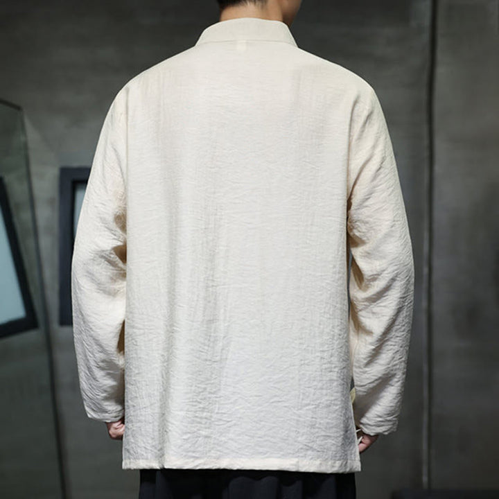 Chemise homme à manches longues en coton et lin, motif feuilles de bambou et Buddha Stones , coloris uni - image 9