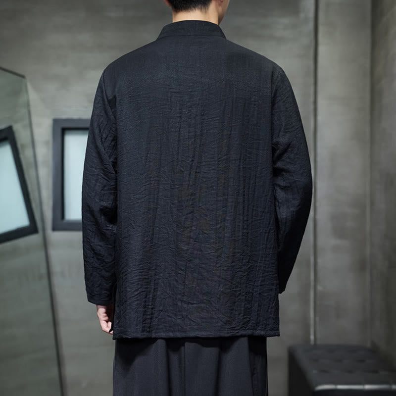 Chemise homme à manches longues en coton et lin, motif feuilles de bambou et Buddha Stones , coloris uni - image 19