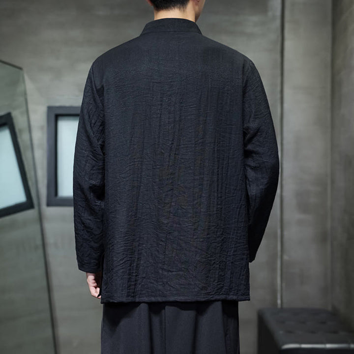 Chemise homme à manches longues en coton et lin, motif feuilles de bambou et Buddha Stones , coloris uni - image 19