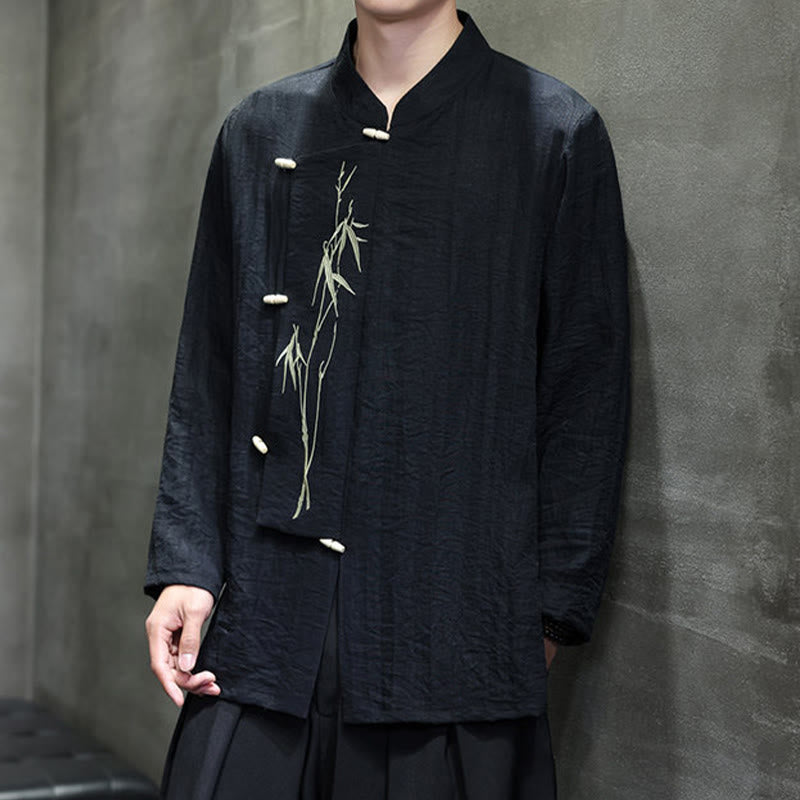 Chemise homme à manches longues en coton et lin, motif feuilles de bambou et Buddha Stones , coloris uni - image 20