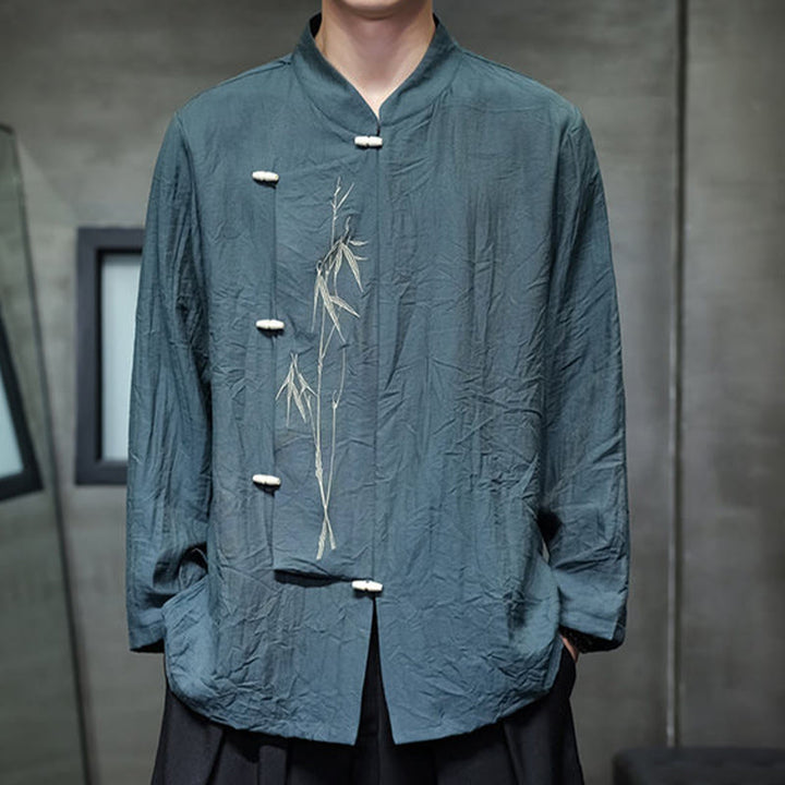 Chemise homme à manches longues en coton et lin, motif feuilles de bambou et Buddha Stones , coloris uni - image 22