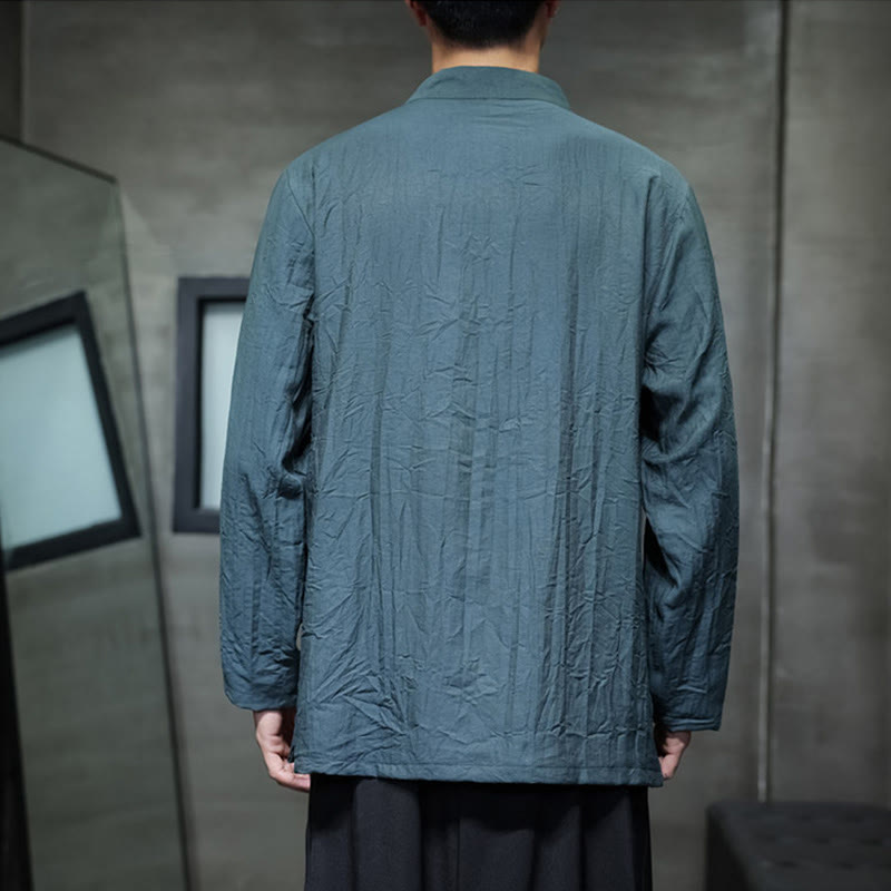 Chemise homme à manches longues en coton et lin, motif feuilles de bambou et Buddha Stones , coloris uni - image 24