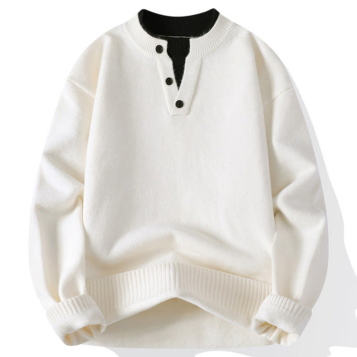 Pull en maille chaude à manches longues pour homme, orné de boutons et de Buddha Stones, col rond. - Blanc - US/UK/AU44，EU54 (4XL) - image 9
