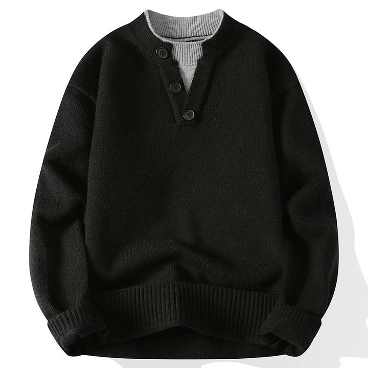 Pull en maille chaude à manches longues pour homme, orné de boutons et de Buddha Stones, col rond. - Noir - US/UK/AU44，EU54 (4XL) - image 10