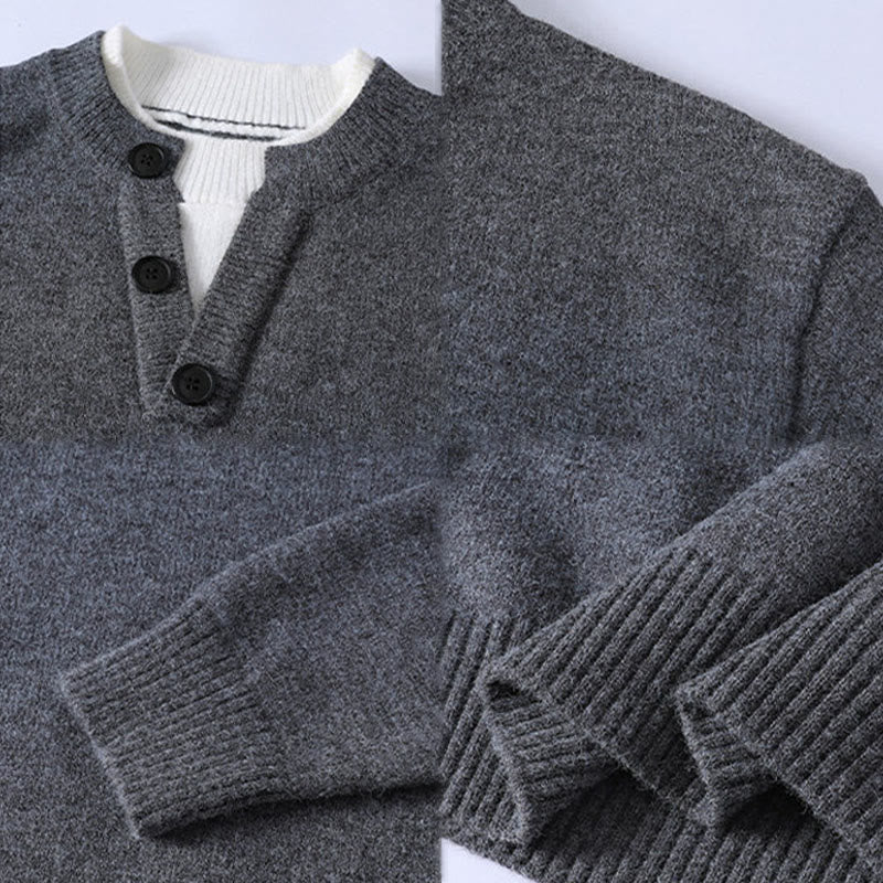 Pull en maille chaude à manches longues pour homme, orné de boutons et de Buddha Stones, col rond. - image 4