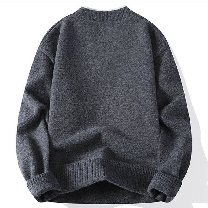 Pull en maille chaude à manches longues pour homme, orné de boutons et de Buddha Stones, col rond. - image 1