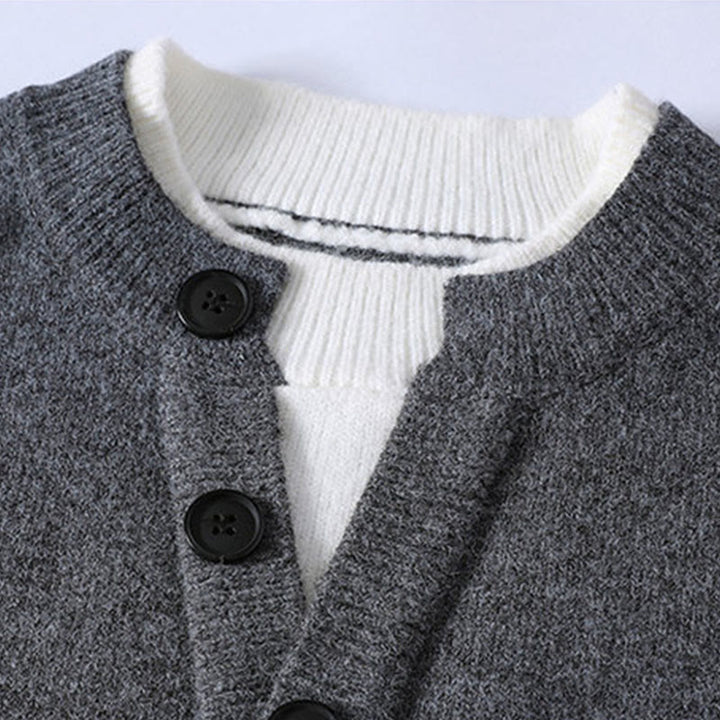 Pull en maille chaude à manches longues pour homme, orné de boutons et de Buddha Stones, col rond. - image 2