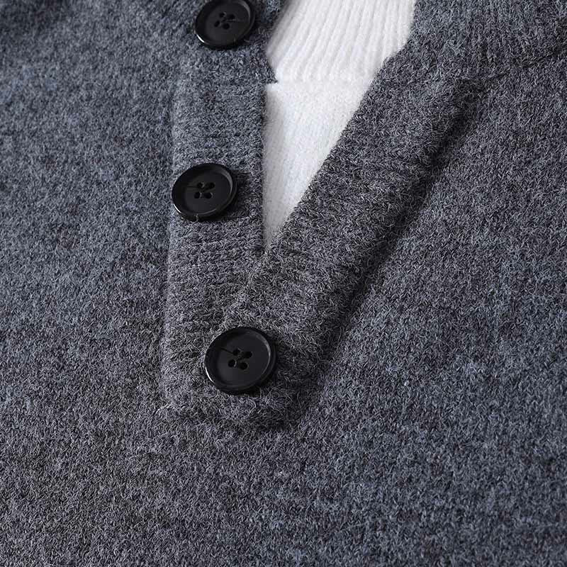 Pull en maille chaude à manches longues pour homme, orné de boutons et de Buddha Stones, col rond. - image 3