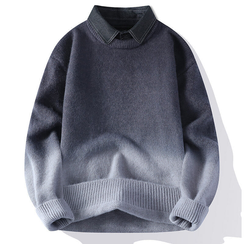 Pull en maille chaude à manches longues pour homme, col montant, motif dégradé de couleurs, Buddha Stones - Gris foncé - US/UK/AU44，EU54 (4XL) - image 0