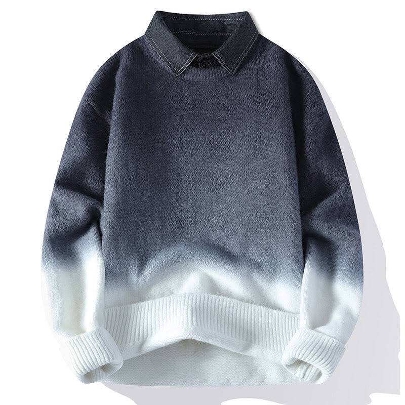 Pull en maille chaude à manches longues pour homme, col montant, motif dégradé de couleurs, Buddha Stones - Gris - US/UK/AU44，EU54 (4XL) - image 1