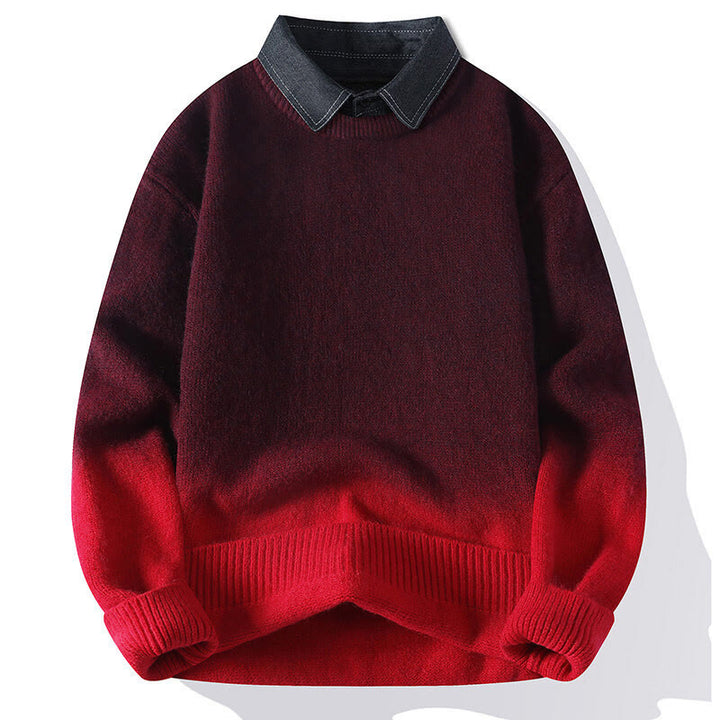 Pull en maille chaude à manches longues pour homme, col montant, motif dégradé de couleurs, Buddha Stones - Rouge - US/UK/AU44，EU54 (4XL) - image 2