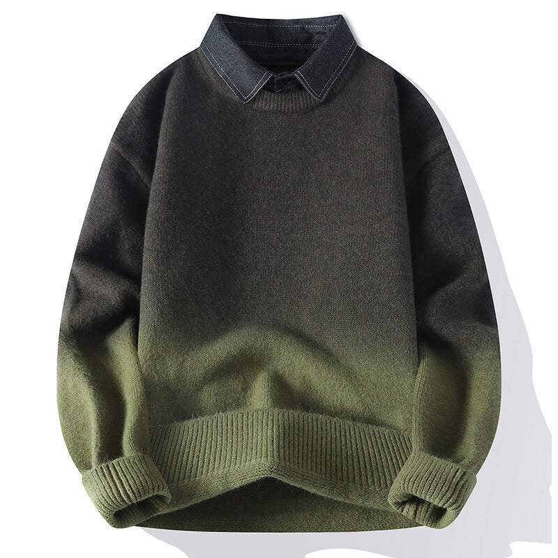 Pull en maille chaude à manches longues pour homme, col montant, motif dégradé de couleurs, Buddha Stones - Vert olive - US/UK/AU44，EU54 (4XL) - image 10