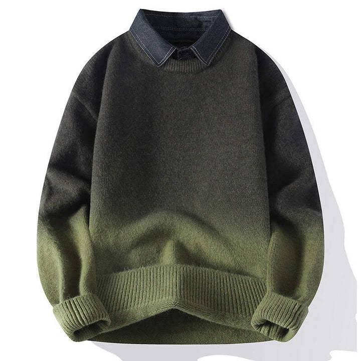 Pull en maille chaude à manches longues pour homme, col montant, motif dégradé de couleurs, Buddha Stones - Vert olive - US/UK/AU44，EU54 (4XL) - image 10