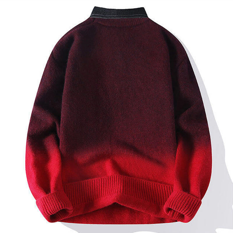 Pull en maille chaude à manches longues pour homme, col montant, motif dégradé de couleurs, Buddha Stones - image 3