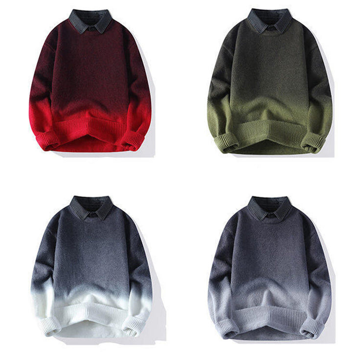 Pull en maille chaude à manches longues pour homme, col montant, motif dégradé de couleurs, Buddha Stones - image 11