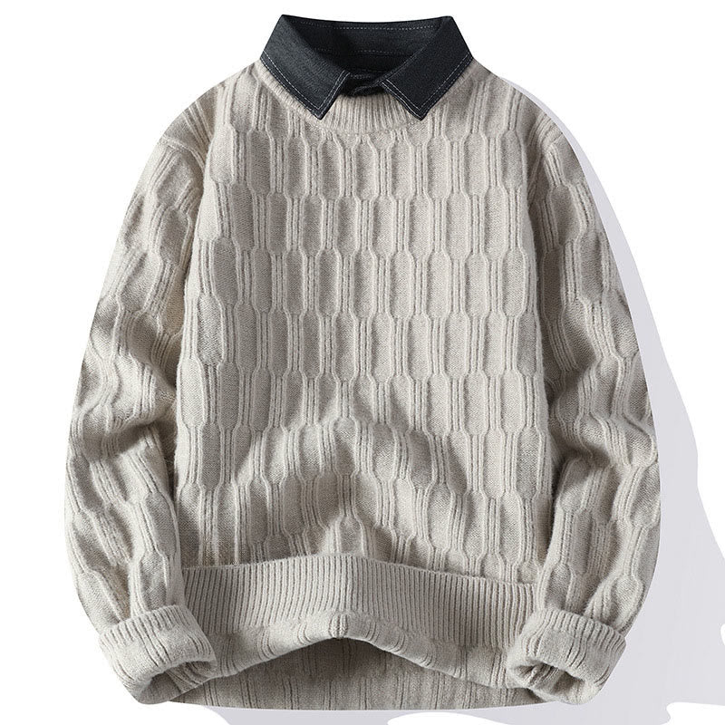 Pull en maille chaude à manches longues pour homme, motif rayures noires et col montant , Buddha Stones - Lin - US/UK/AU44，EU54 (4XL) - image 0