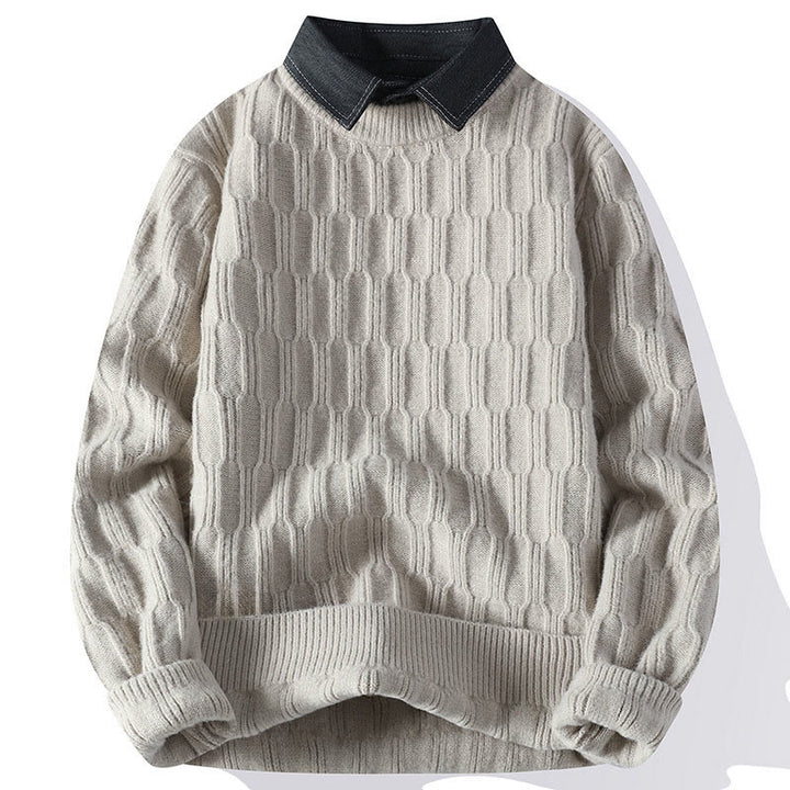 Pull en maille chaude à manches longues pour homme, motif rayures noires et col montant , Buddha Stones - Lin - US/UK/AU44，EU54 (4XL) - image 0