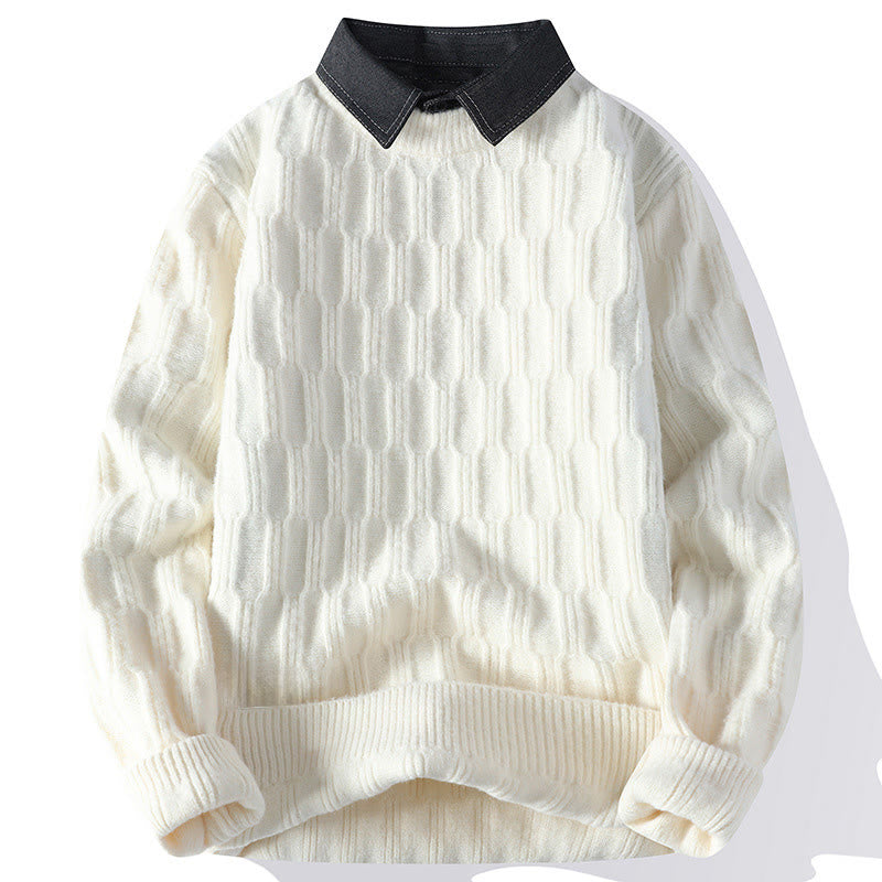 Pull en maille chaude à manches longues pour homme, motif rayures noires et col montant , Buddha Stones - Blanc - US/UK/AU44，EU54 (4XL) - image 8