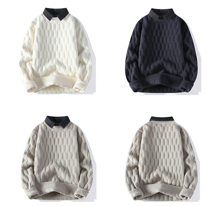 Pull en maille chaude à manches longues pour homme, motif rayures noires et col montant , Buddha Stones - image 10