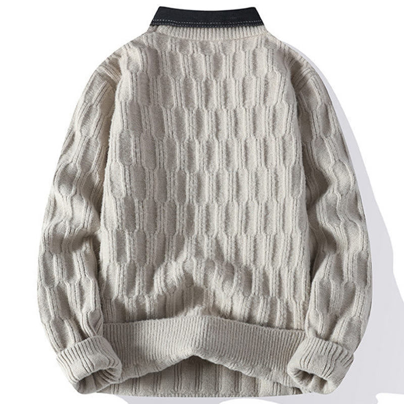 Pull en maille chaude à manches longues pour homme, motif rayures noires et col montant , Buddha Stones - image 1