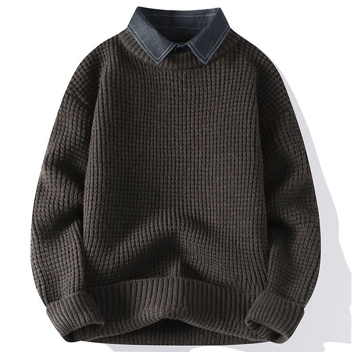Pull en maille chaude à manches longues pour homme, col montant noir, motif gaufré, motif Buddha Stones Winter - Gris foncé - US/UK/AU44，EU54 (4XL) - image 1