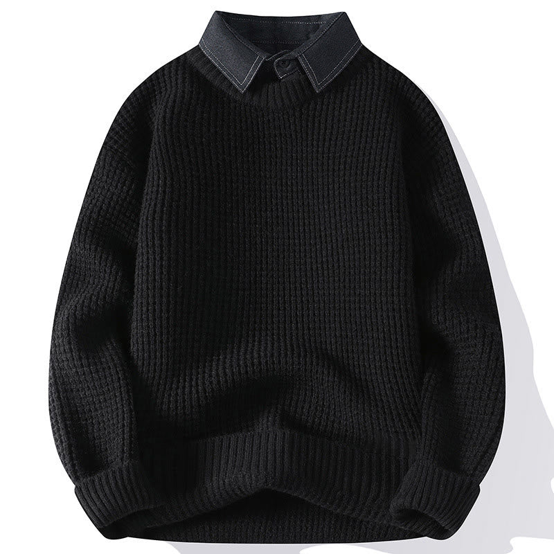 Pull en maille chaude à manches longues pour homme, col montant noir, motif gaufré, motif Buddha Stones Winter - Noir - US/UK/AU44，EU54 (4XL) - image 2