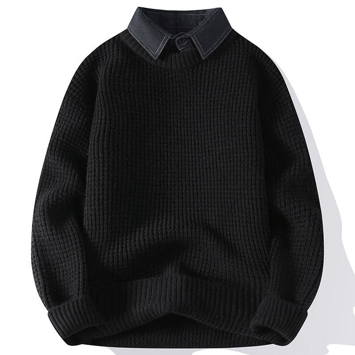 Pull en maille chaude à manches longues pour homme, col montant noir, motif gaufré, motif Buddha Stones Winter - Noir - US/UK/AU44，EU54 (4XL) - image 2