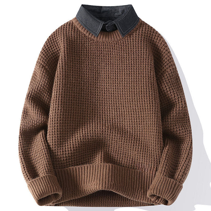 Pull en maille chaude à manches longues pour homme, col montant noir, motif gaufré, motif Buddha Stones Winter - Pérou - US/UK/AU44，EU54 (4XL) - image 3