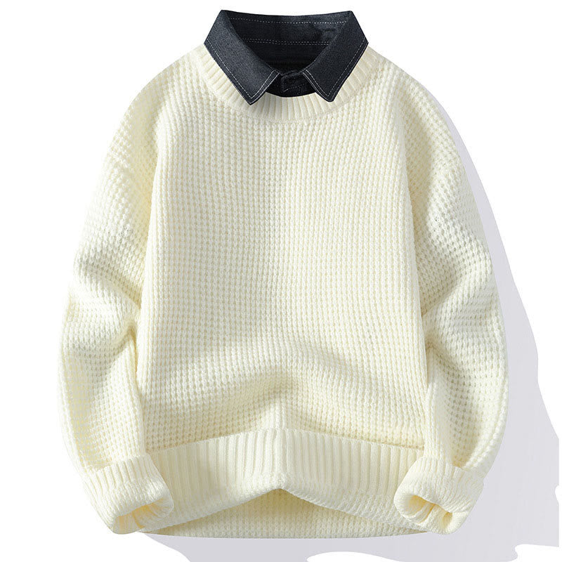 Pull en maille chaude à manches longues pour homme, col montant noir, motif gaufré, motif Buddha Stones Winter - Blanc - US/UK/AU44，EU54 (4XL) - image 11