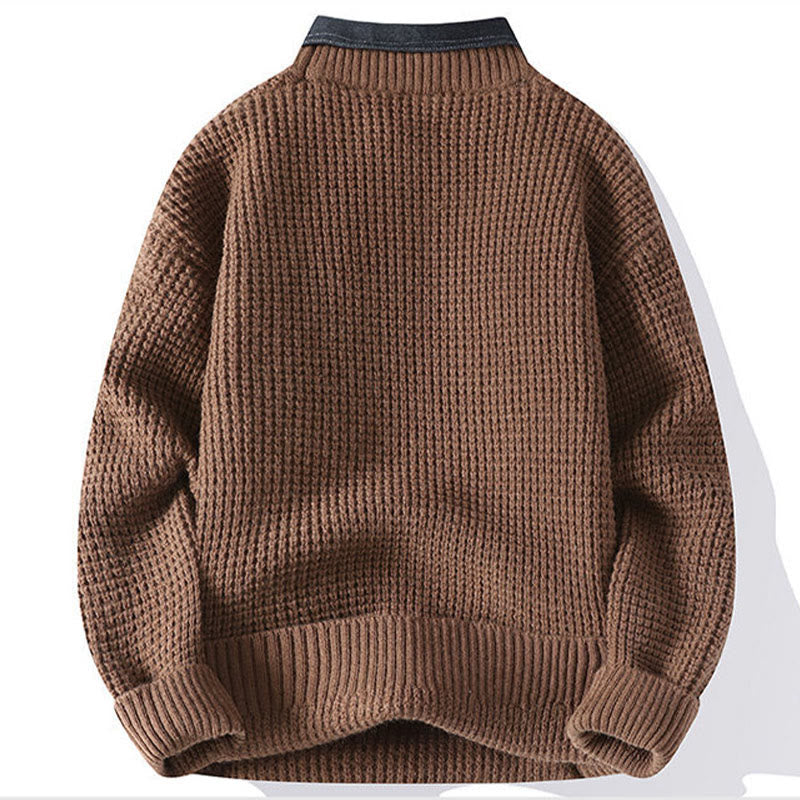 Pull en maille chaude à manches longues pour homme, col montant noir, motif gaufré, motif Buddha Stones Winter - image 4