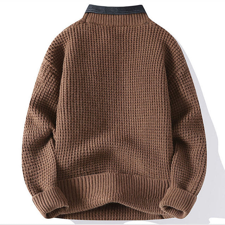 Pull en maille chaude à manches longues pour homme, col montant noir, motif gaufré, motif Buddha Stones Winter - image 4