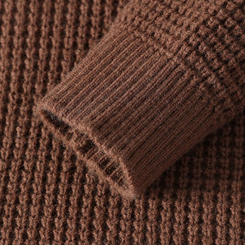 Pull en maille chaude à manches longues pour homme, col montant noir, motif gaufré, motif Buddha Stones Winter - image 7