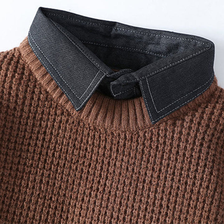 Pull en maille chaude à manches longues pour homme, col montant noir, motif gaufré, motif Buddha Stones Winter - image 6
