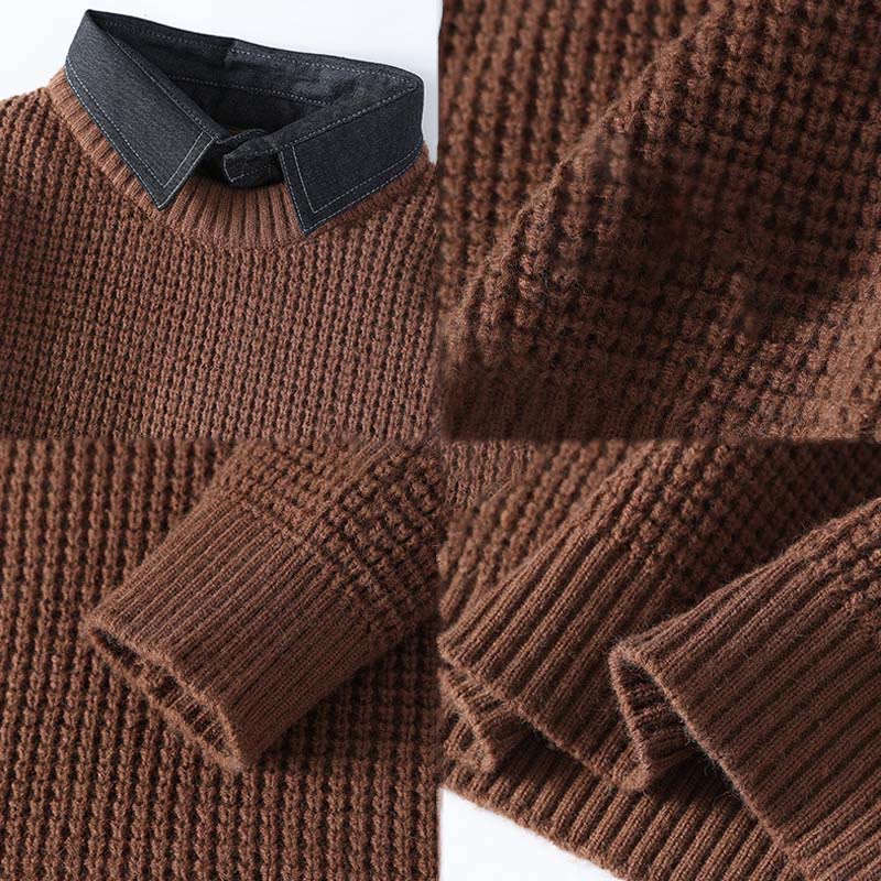 Pull en maille chaude à manches longues pour homme, col montant noir, motif gaufré, motif Buddha Stones Winter - image 5