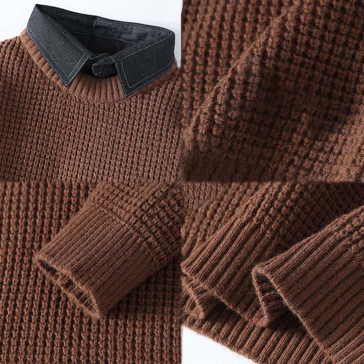 Pull en maille chaude à manches longues pour homme, col montant noir, motif gaufré, motif Buddha Stones Winter - image 5