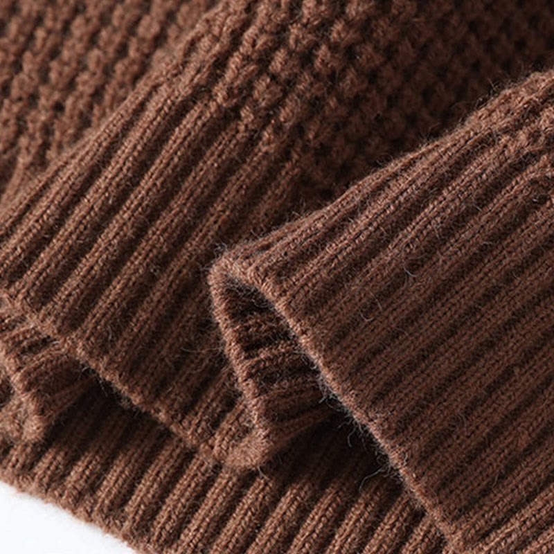 Pull en maille chaude à manches longues pour homme, col montant noir, motif gaufré, motif Buddha Stones Winter - image 9