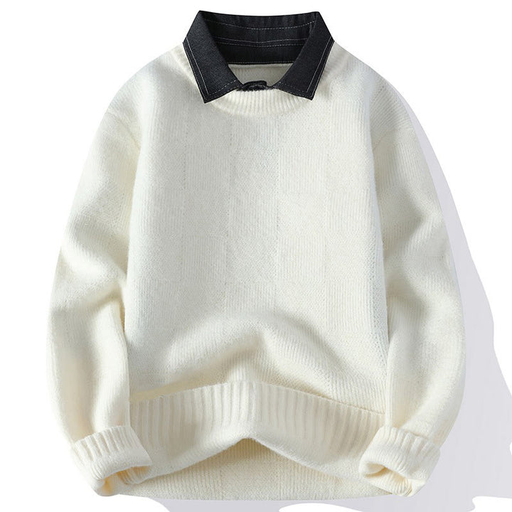 Pull en maille chaude à manches longues pour homme, col montant noir, motif à carreaux, Buddha Stones - Blanc - US/UK/AU44，EU54 (4XL) - image 4