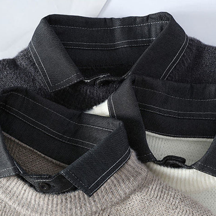 Pull en maille chaude à manches longues pour homme, col montant noir, motif à carreaux, Buddha Stones - image 7
