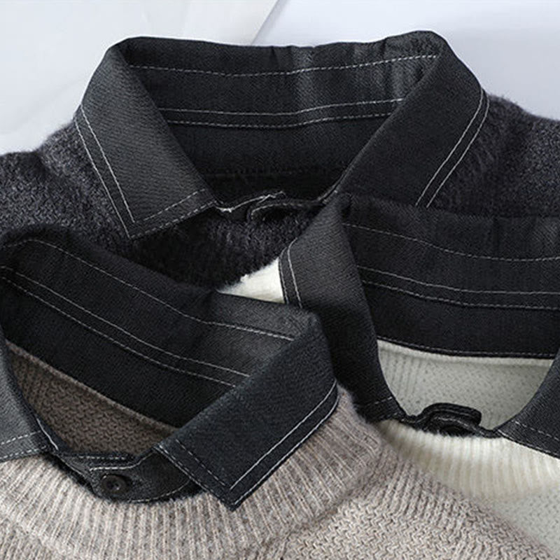 Pull en maille chaude à manches longues pour homme, col montant noir, motif à carreaux, Buddha Stones - image 7