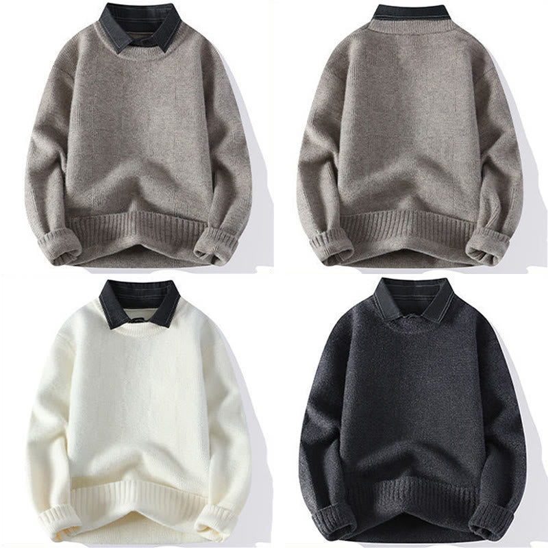 Pull en maille chaude à manches longues pour homme, col montant noir, motif à carreaux, Buddha Stones - image 10