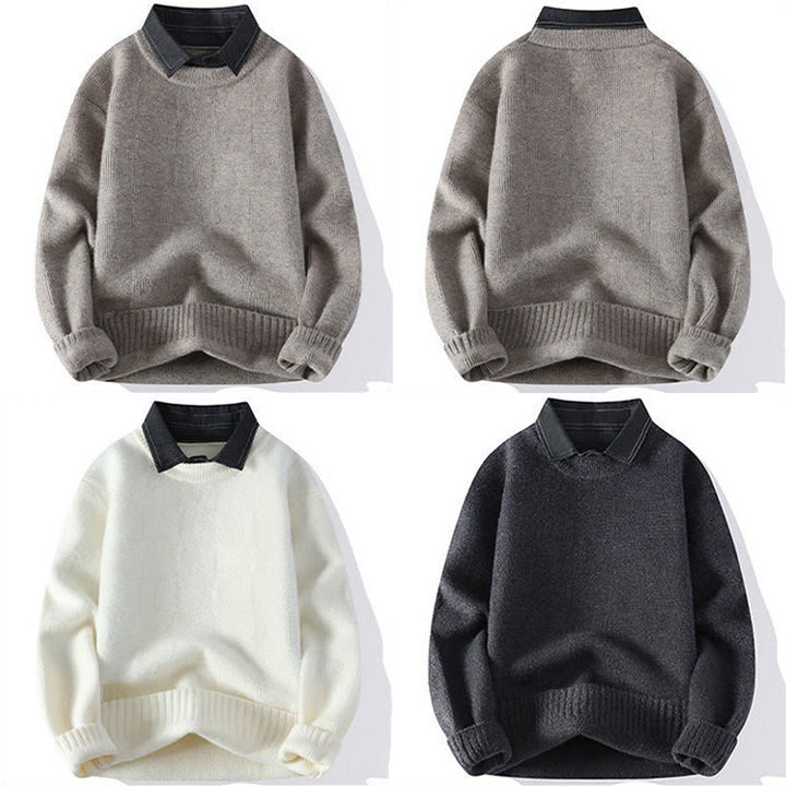Pull en maille chaude à manches longues pour homme, col montant noir, motif à carreaux, Buddha Stones - image 10