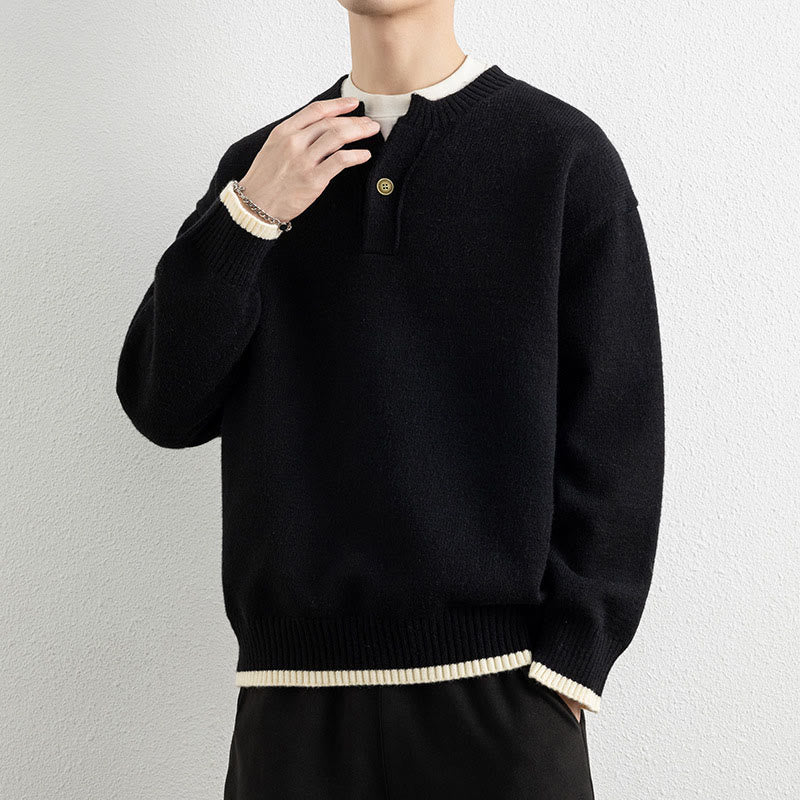 Pull en maille chaud à manches longues pour homme, col en V, motif Buddha Stones, avec un bouton - image 8