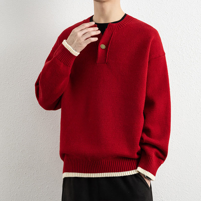 Pull en maille chaud à manches longues pour homme, col en V, motif Buddha Stones, avec un bouton - image 16
